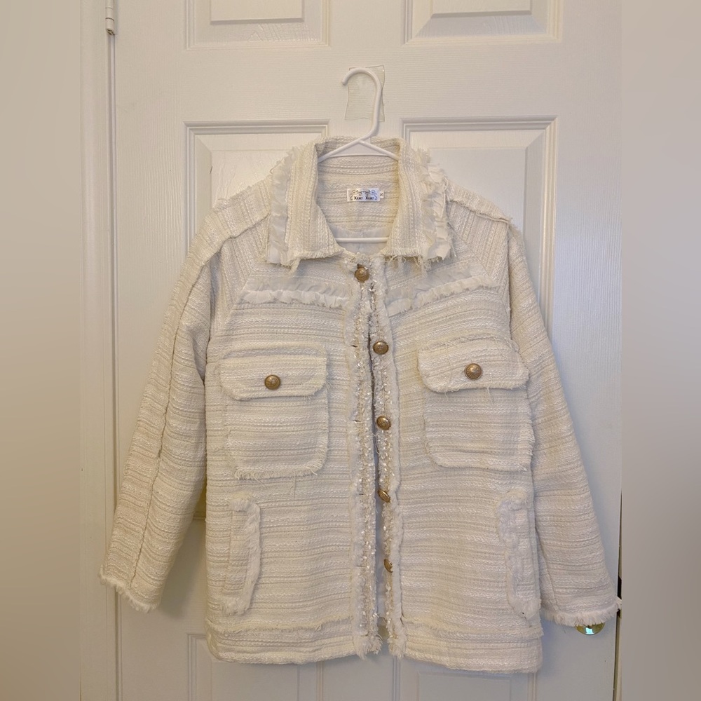 White/cream tweed lace jacket/coat